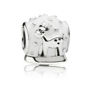 EUC Pandora White Enamel Sterling Silver Reindeer Snow Globe Charm 791228EN12